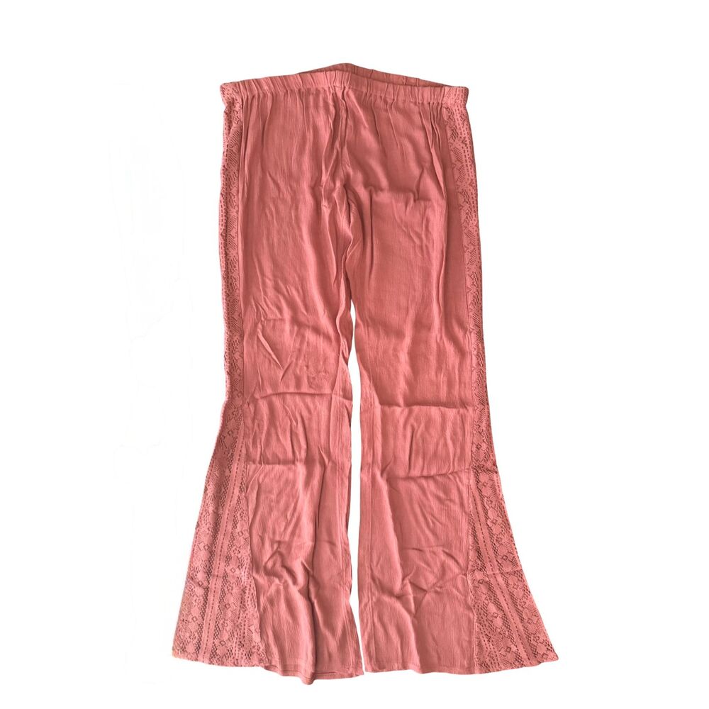 O'Neill Coral Lace Inset Wide Leg Pants M Boho Beach Festival Resort Coastal